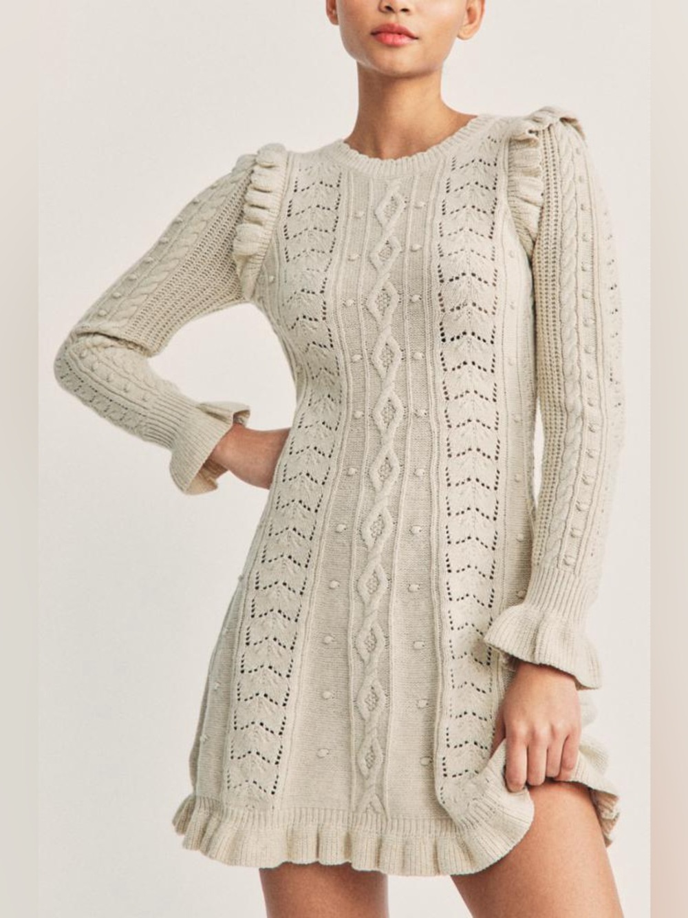LOVESHACKFANCY “Zeke” Mini Sweater Dress - Cream Medium